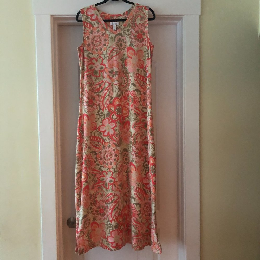 NWOT - Denim & Co. sleeveless coral multi-print maxi dress